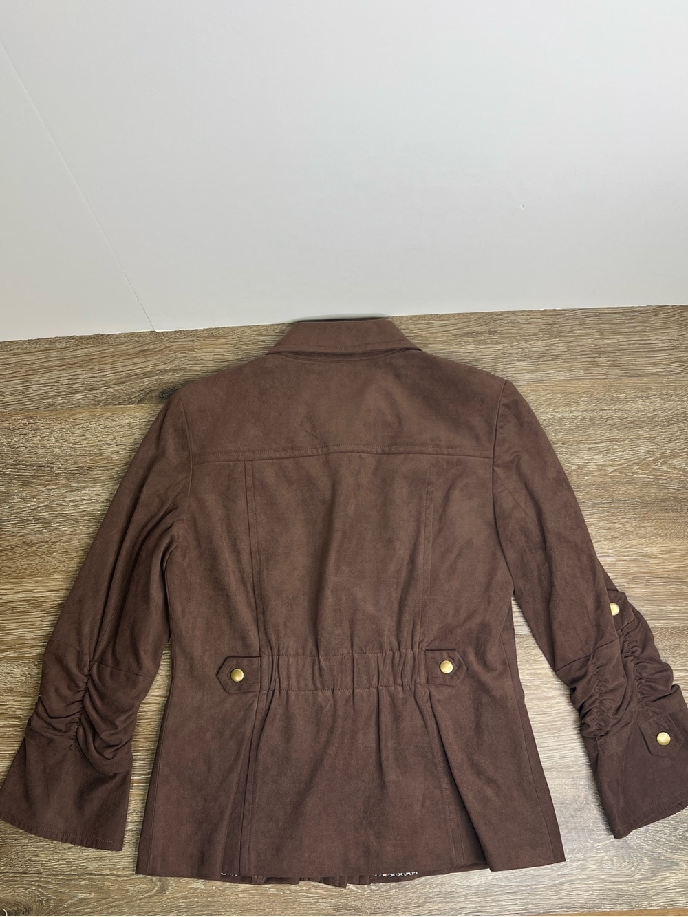 Anthracite by Muse Brown Faux Suede Utility Jacket Women’s Size 4 Leopard Lined - Picture 2 of 9